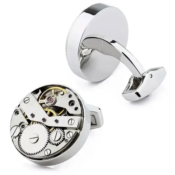 Copper Silver Plate Cufflinks Mechanical Watch Style Cufflink