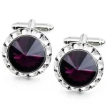 Brass Rhodium-plated Inlaid with Imitation Purple Crystal Cufflinks | Brand Personalization