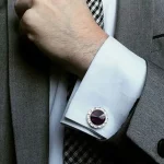 Brass Rhodium-plated Inlaid with Imitation Purple Crystal Cufflinks | Brand Personalization