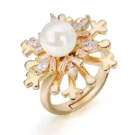 High Quality Brass Gold Plated Freshwater Pearl Rings for Women Finger Rings Snowflake design