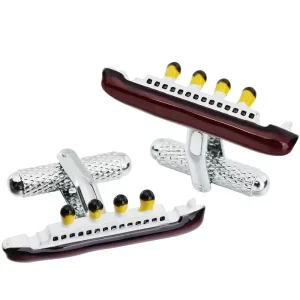 High Quality Enamel Brass Silver Cufflinks Luxury Yacht Shape Jewelry Accessories for Men Gift Cuff Links Buttons