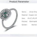 High Quality Trendy Women Rings Copper Inlaid White Green Zircon Silver Plated
