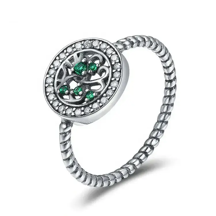 High Quality Trendy Women Rings Copper Inlaid White Green Zircon Silver Plated 6