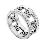 Unisex Hot Sale Shiny Four Leaves Cubic Zircon Ring Stainless Steel Silver High Quality Wholesale Finger Ring For Women Men
