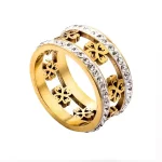 Unisex Hot Sale Shiny Four Leaves Cubic Zircon Ring Stainless Steel Silver High Quality Wholesale Finger Ring For Women Men