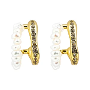 18K Gold Plated Pearl Hoop Earrings