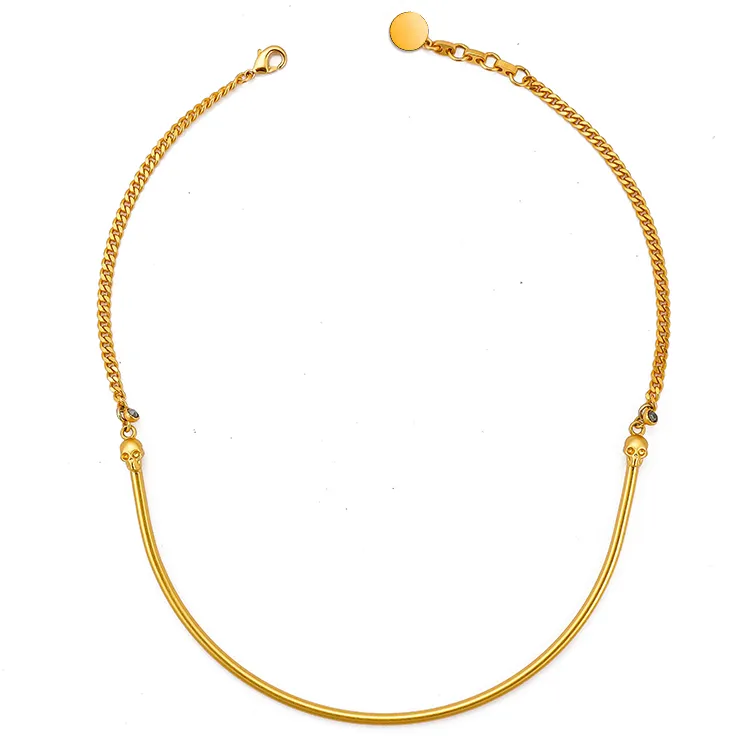 18K Gold Plated Skull Tube with Cuban Chain Necklace