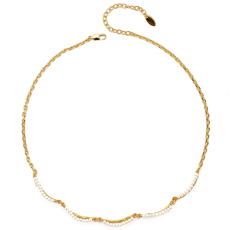 18K Gold Plated Tube with Pearl Beads Necklace