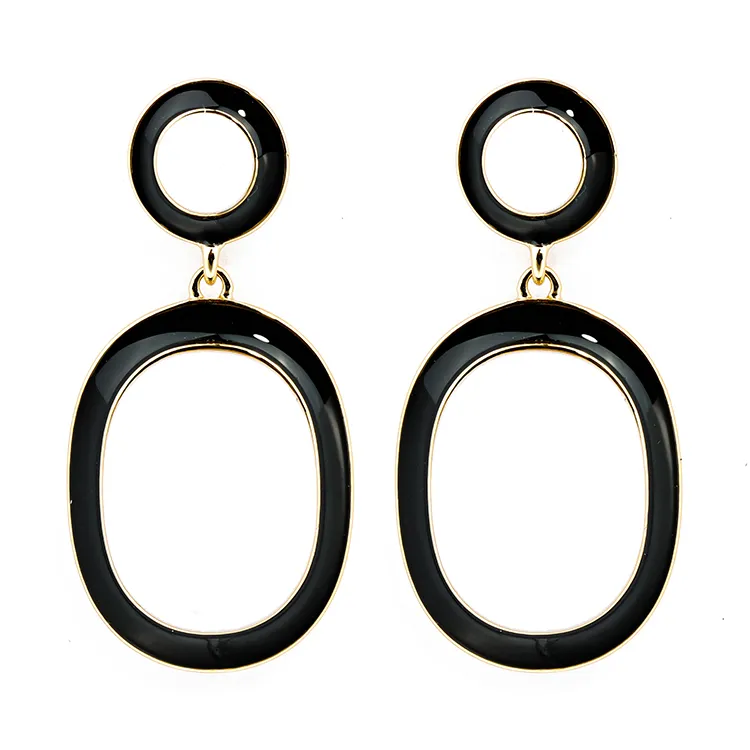 Black and White Enamel Drop Earrings