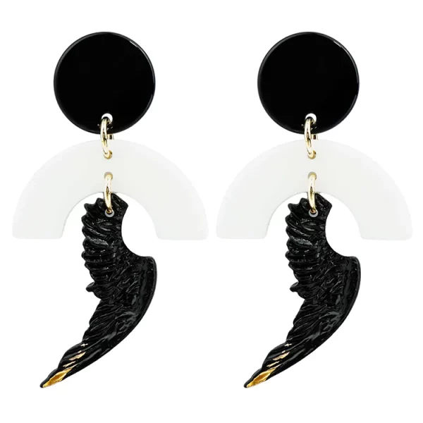 Classical Black-White-Wing-Drop-Earrings