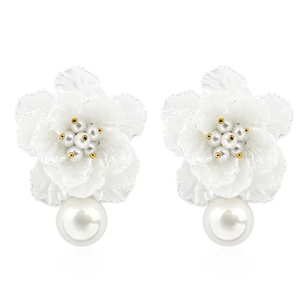 Resin Flower Earrings with Drop of Pearl