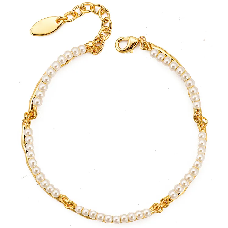 Retro White Pearl and 18K Gold Plated Tube Bracelets