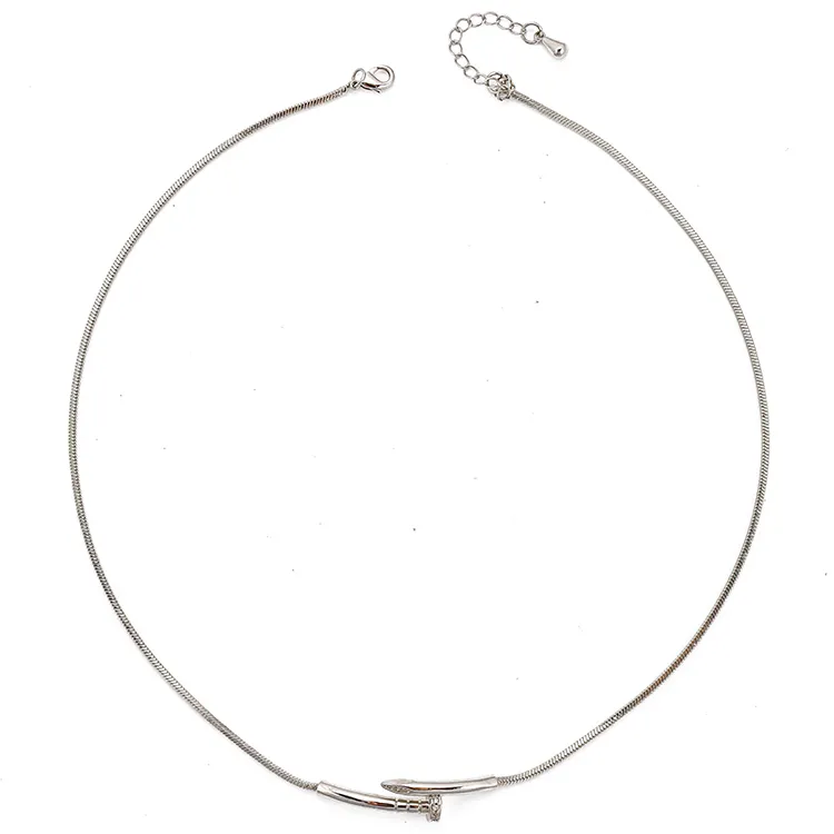Silvertone Nails Chain Necklace