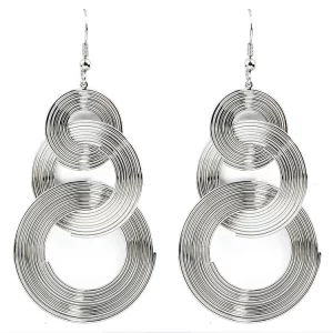 Silvertone Rings pierced Vintage Hook Earrings