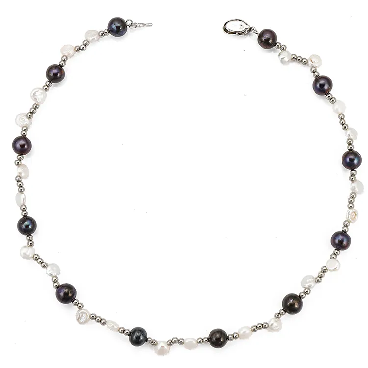 White and Black Pearl Starry Necklace