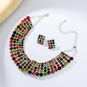 Wholesale Layered Multi- color Crystal Necklace and Earrings Sets