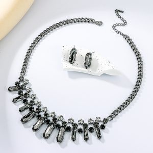 Wholesale Gunmetal Plated Fashion Necklace and Earrings Sets Grey Crystal for Women