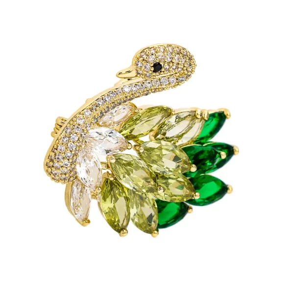 Exquisite Cubic Zirconia -Encrusted Metal Bright Swan Brooch