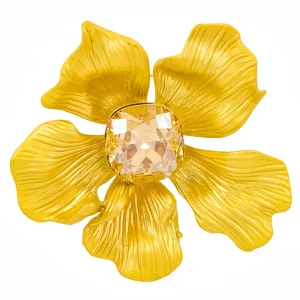 Gold Plated Flower Brooch with Crystal for Clothes