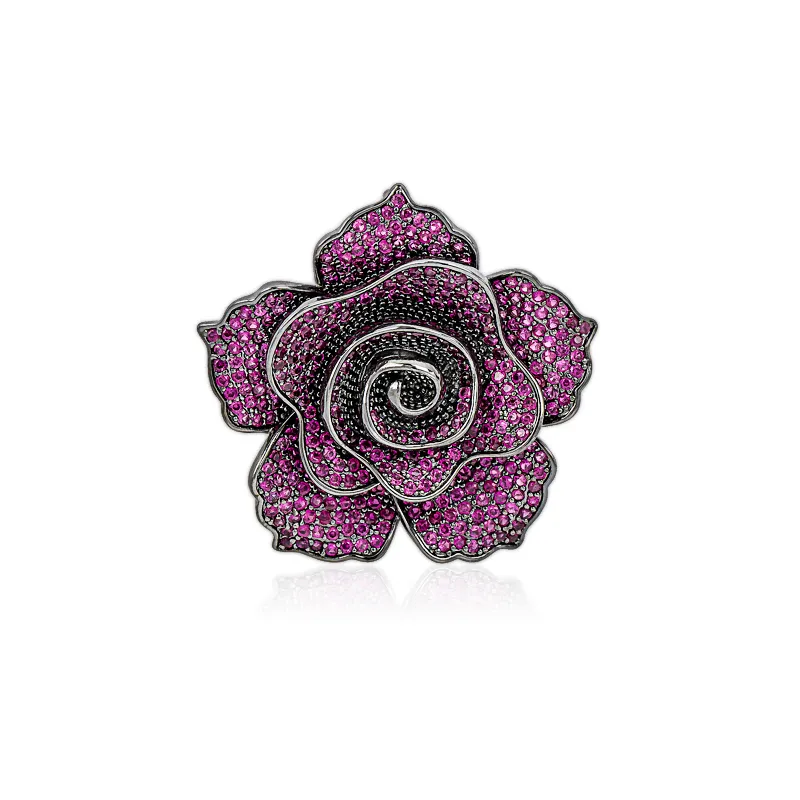 Cutom Elegant Brilliant Camellia Brooch with Purple Cubic Zirconia2