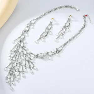 Zircon Pearl Silver Necklace Earring Set