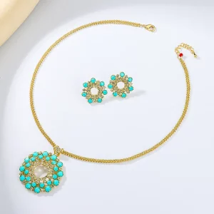 Gold Plated Turquoise Zircon Necklace Earring Set