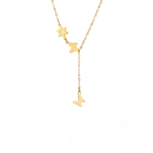 Wholesale PVD Gold Plated Stainless Steel Butterfly And Flower Charms Necklace