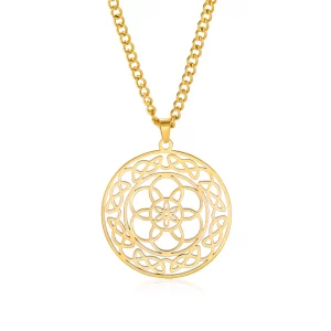 Custom 18K Gold Plated Round Hollow Flower Pendant Necklace
