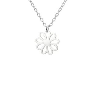 Custom Silver Plated Hollowed Flower Pendant Necklace