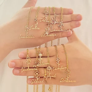 Wholesale 18K Gold Plated Birthday Flower Pendant Necklace
