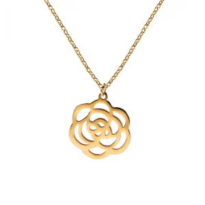 18K Gold Plated Hollowed Rose Flower Charms Necklace