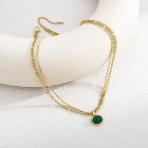 Personalized Birthstone Pendant Geometric Jewelry 18k Gold Plated Birthstone Necklace