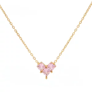 Wholesale Three Heart Pink Zircon Birthstone In October Necklace