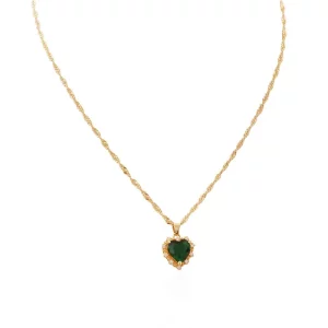 Custom 18K Gold Plated Heart Green Zircon May Birthstone Necklace
