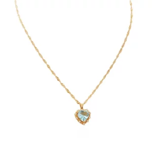 Custom 18K Gold Plated Heart Light Blue Zircon December Birthstone Necklace