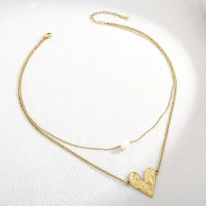 Factory Two Layered Heart Charms and Pearl Necklace