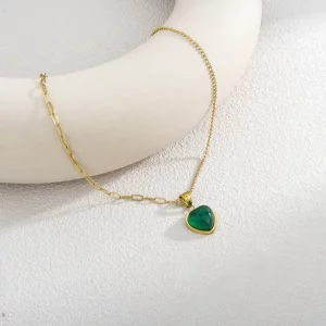 Factory Green Stone Heart Charms Necklace