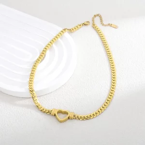 Wholesale Cuban Chain Heart Pendant And Charms Necklace