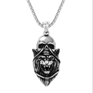 Lion Pendant Necklace Hip Hop Punk Style Stainless Steel Skull Mens Pendant