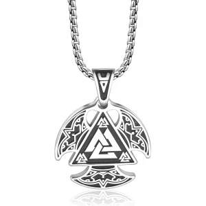 Viking Stainless Steel Runic Valknut Amulet Pendant Necklace for Men