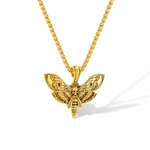 Retro Personalized Creative Stainless Steel Skull Moth Pendant Necklace