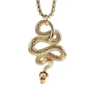 Stainless Steel Snakes Pendant Men Curled Python Viper Necklaces