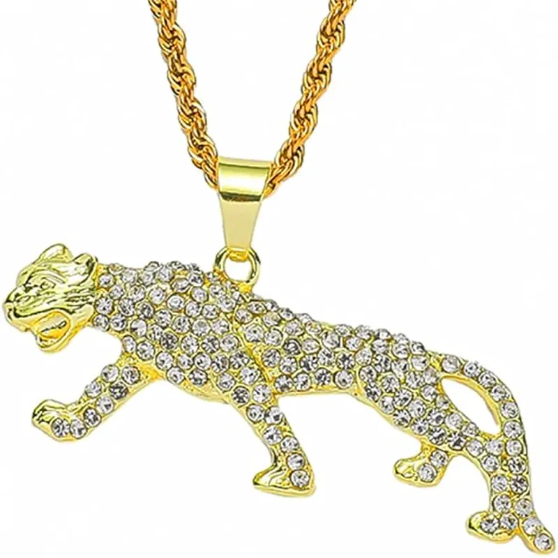 Featured Rhinestone Stainless Steel Leopard Pendant