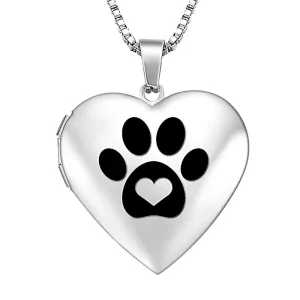 Heart Shape Puppy Footprints Locket Pendant Necklace