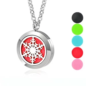 Wholesale Round Hollow Snowflake Pattern Aromatherapy Locket Necklace