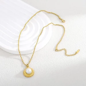 Wholesale 18K Gold Plated Rope Chain With Pearl Pendants Necklace