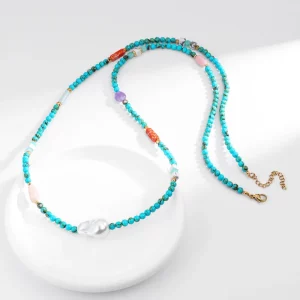 Handmade Women's Exquisite Turquoise and Pearl Necklace
