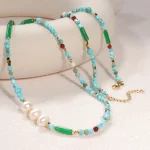 Long Necklace Turquoise Pearl Necklace for Women