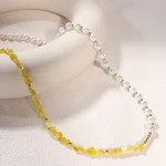 Stainless Steel Beads With Pearls Yellow Stone Beads Necklace