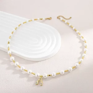 18K Gold Plated Stianless Steel Beads And White Pearls Necklace For Women